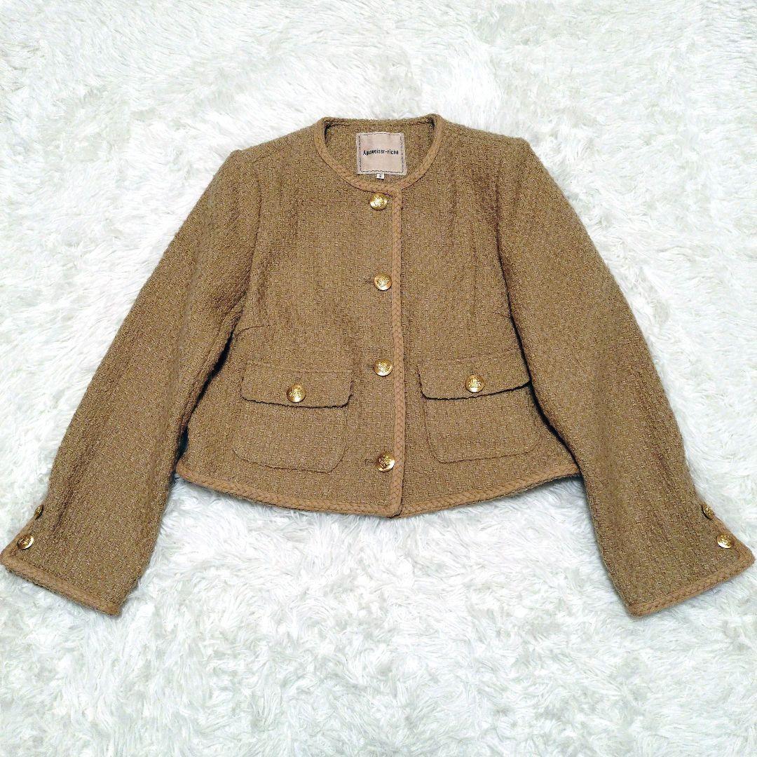 Apuweiser-riche ツイード ノーカラー 金ボタン ジャケット