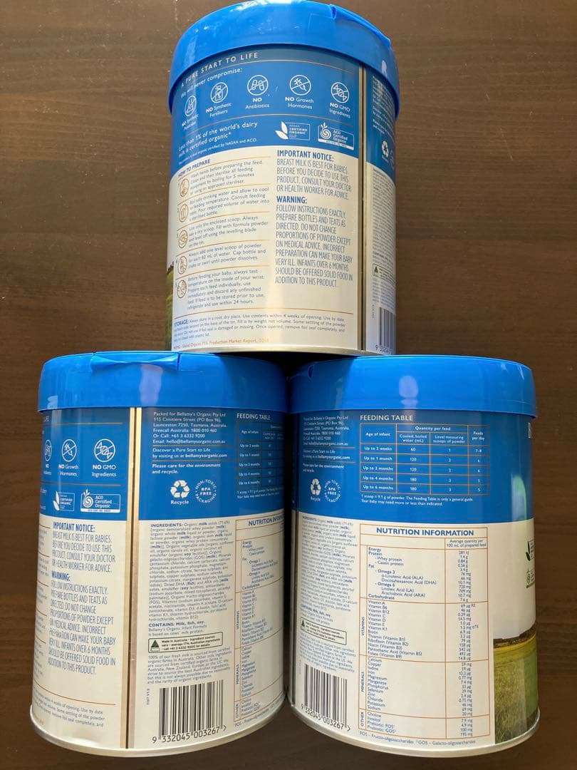 Bellamy's Organic ステップ1 800g ベラミーズ粉ミルク3缶