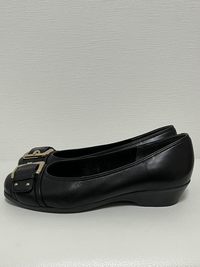 未使用級☆ REGAL ビッグ バックル レザー フラット パンプス 黒 23