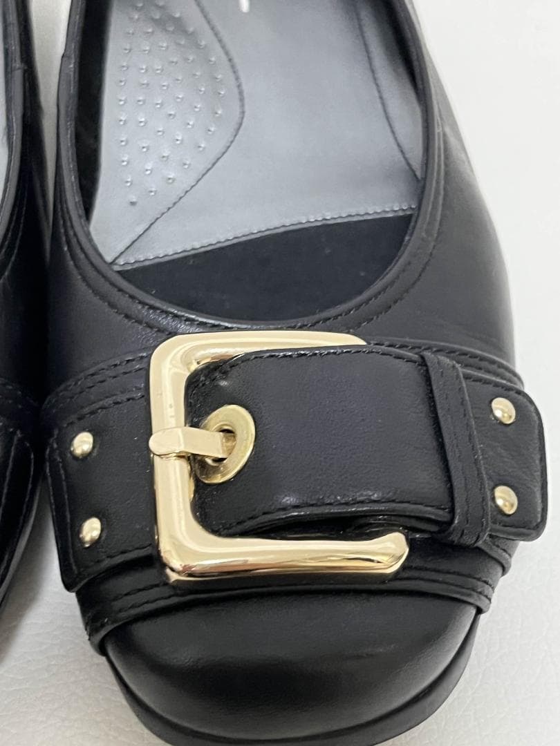 未使用級☆ REGAL ビッグ バックル レザー フラット パンプス 黒 23