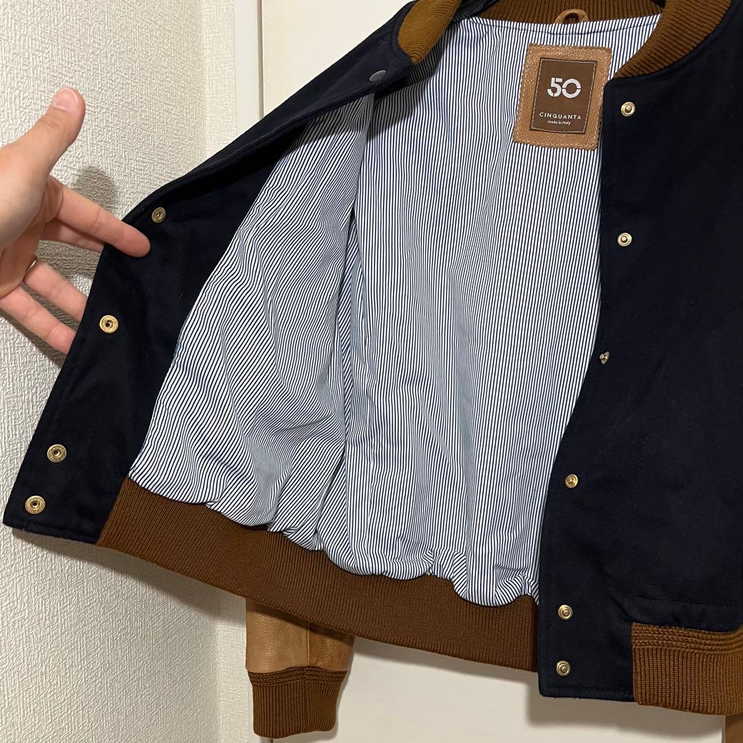 本革 CINQUANTA sheep skinレザージャケット ブラウンネイビー