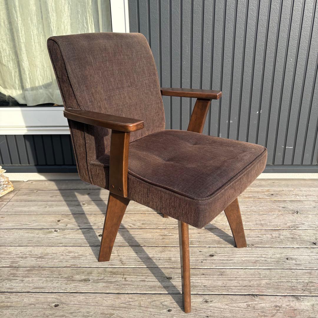 ②北欧レトロ 山善 回転式 天然木製椅子 アームチェア ダイニングチェア コタツ