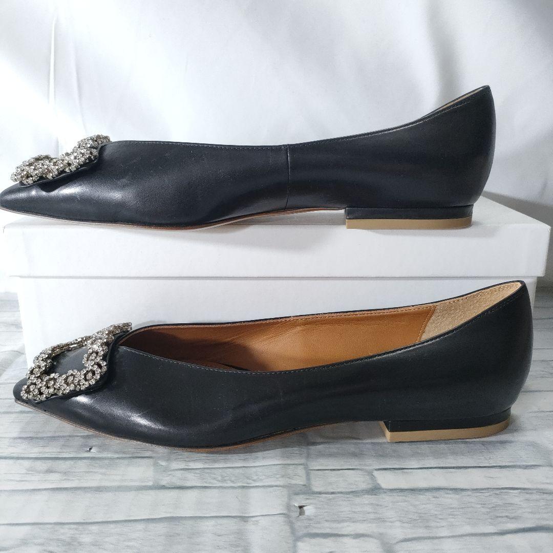 未使用品✨ピッピシック　ビジューバックル　レザーフラットパンプス　黒　36.5