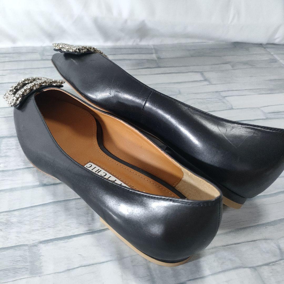 未使用品✨ピッピシック　ビジューバックル　レザーフラットパンプス　黒　36.5