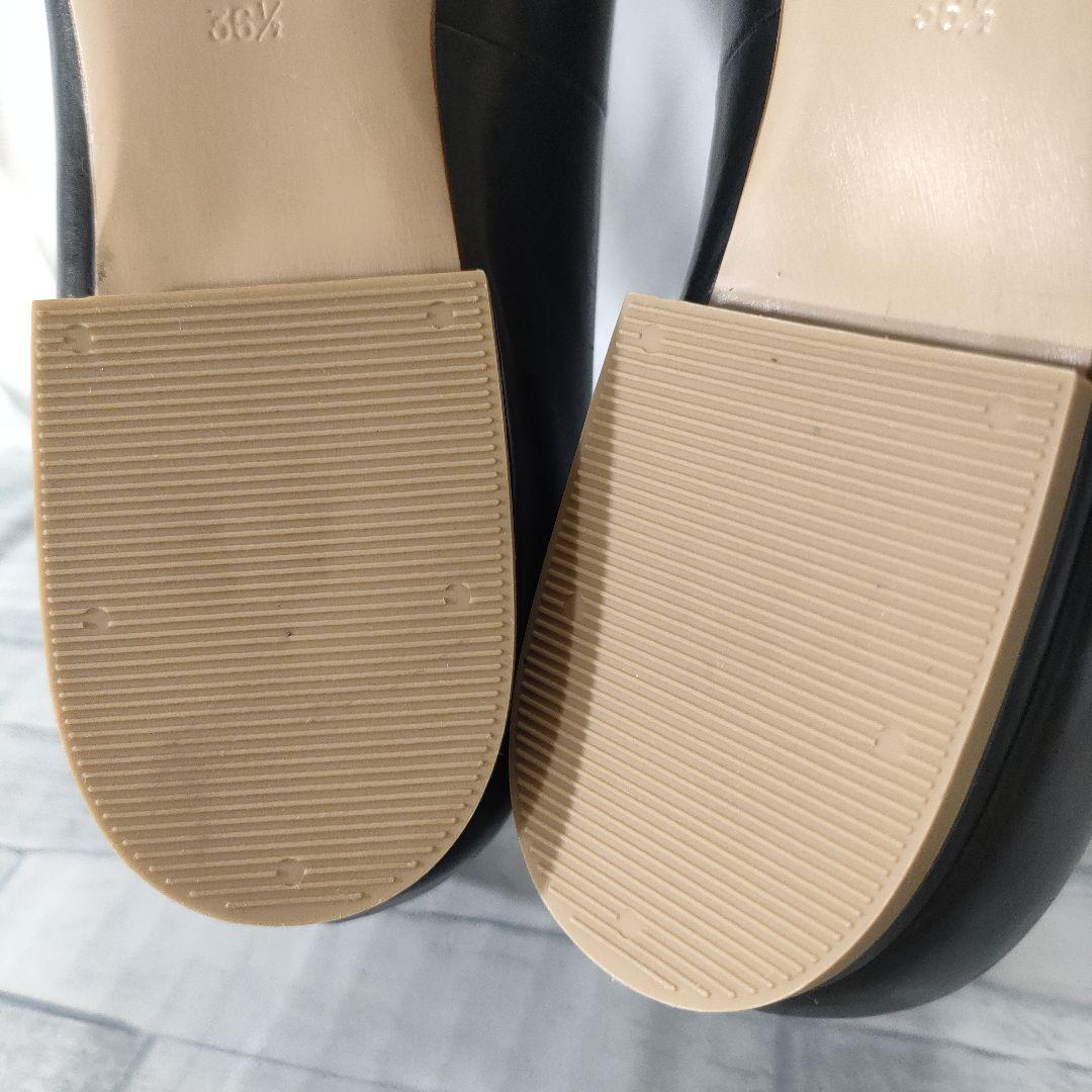 未使用品✨ピッピシック　ビジューバックル　レザーフラットパンプス　黒　36.5