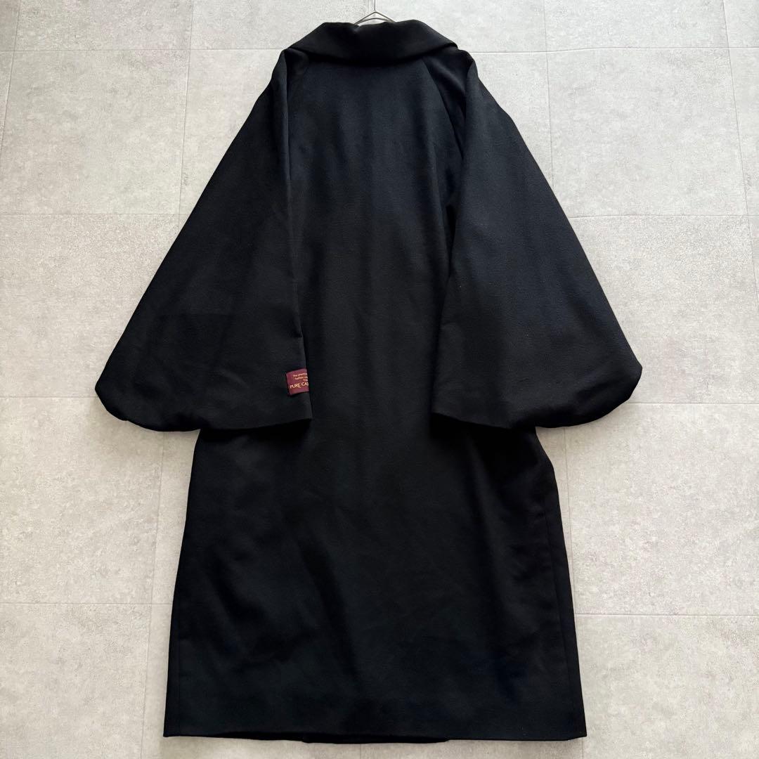 バルマン　ロングコート　フレアスリーブ　カシミヤ100％　ショールカラー　黒　M