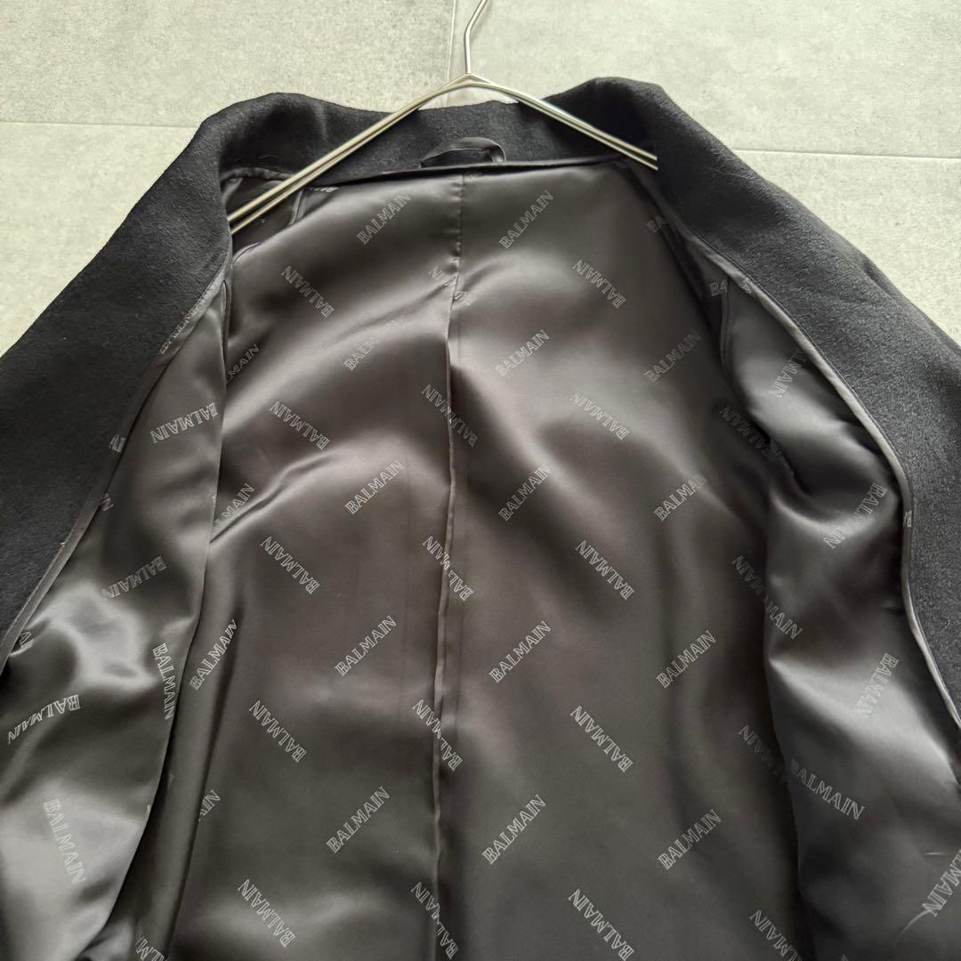 バルマン　ロングコート　フレアスリーブ　カシミヤ100％　ショールカラー　黒　M