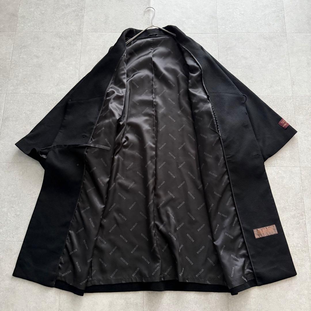 バルマン　ロングコート　フレアスリーブ　カシミヤ100％　ショールカラー　黒　M