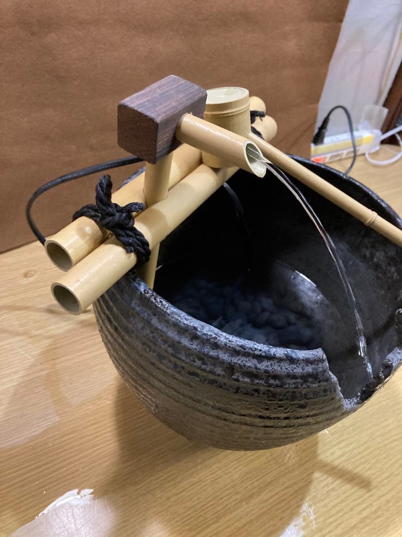 ユ*ル様 信楽焼 電動つくばい 陶器 蹲 鹿威し 水鉢 室内　和風 陶器 幅約2