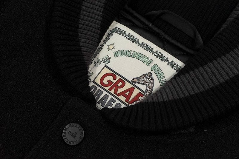 【Ｂ品ドットボタン不良】GRAF&WU音符サガラ刺繍ドンキー衿中綿スタジャン