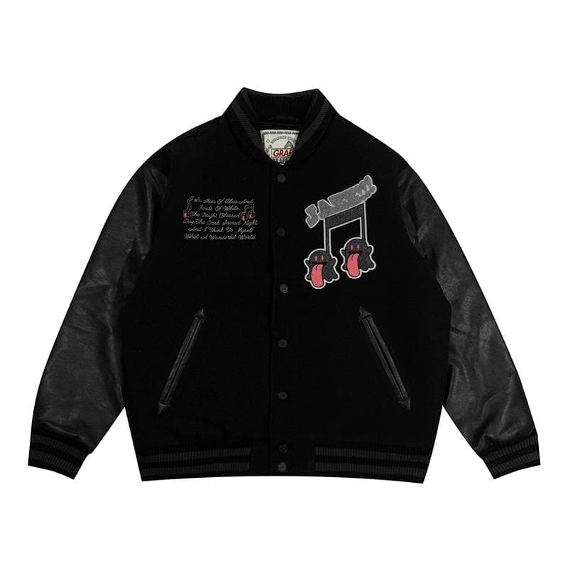 【Ｂ品ドットボタン不良】GRAF&WU音符サガラ刺繍ドンキー衿中綿スタジャン