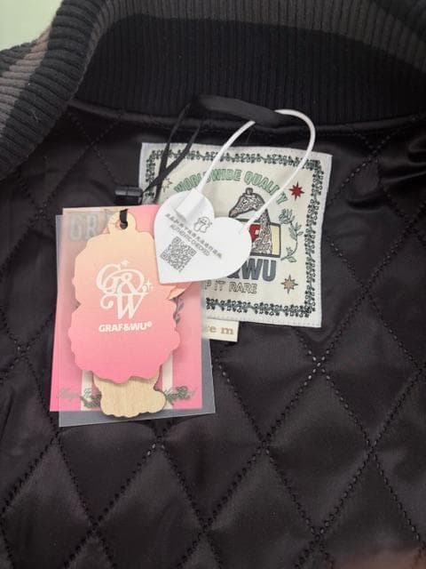 【Ｂ品ドットボタン不良】GRAF&WU音符サガラ刺繍ドンキー衿中綿スタジャン