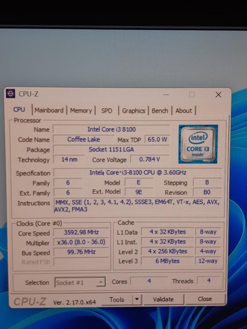 自作PC　i3 8100・8GB・SSD128GB・GTX950・Win11