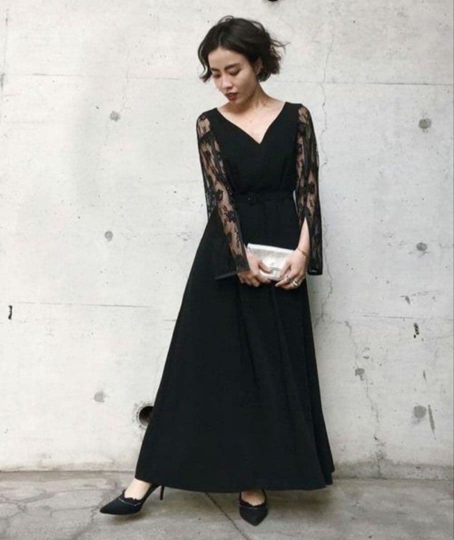 Ameri【試着のみ】LACE SLEEVE REFINED DRESS