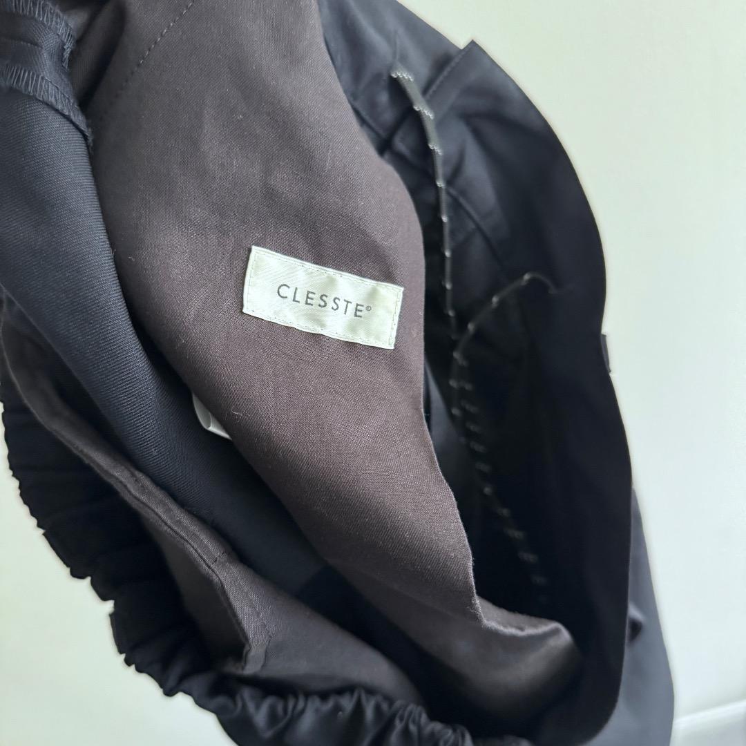 CLESSTE 25AW ウールギャバジン ワイドストレートパンツ ネイビー 2