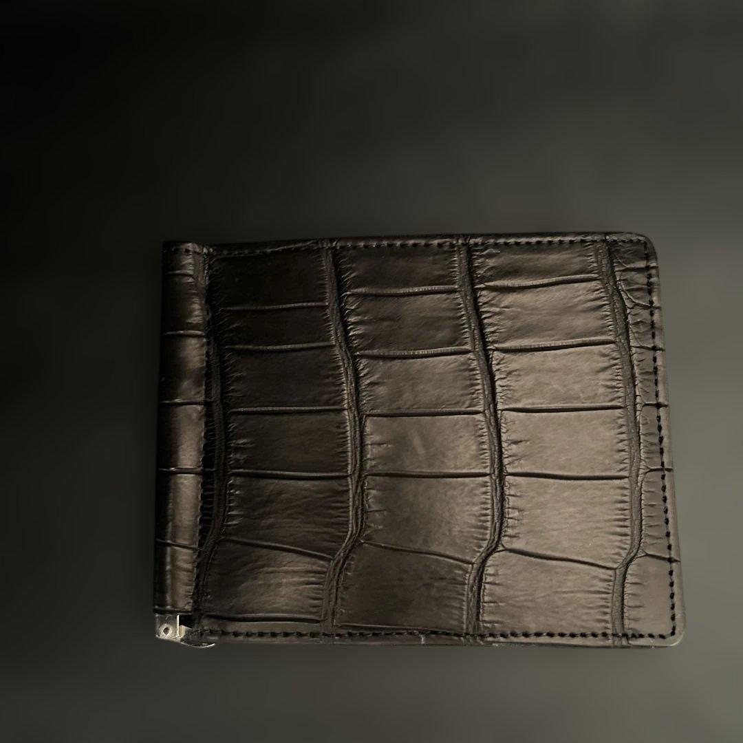 本革クロコダイル　艶なしブラック　マネークリップ ブラック　旧JRA認定証