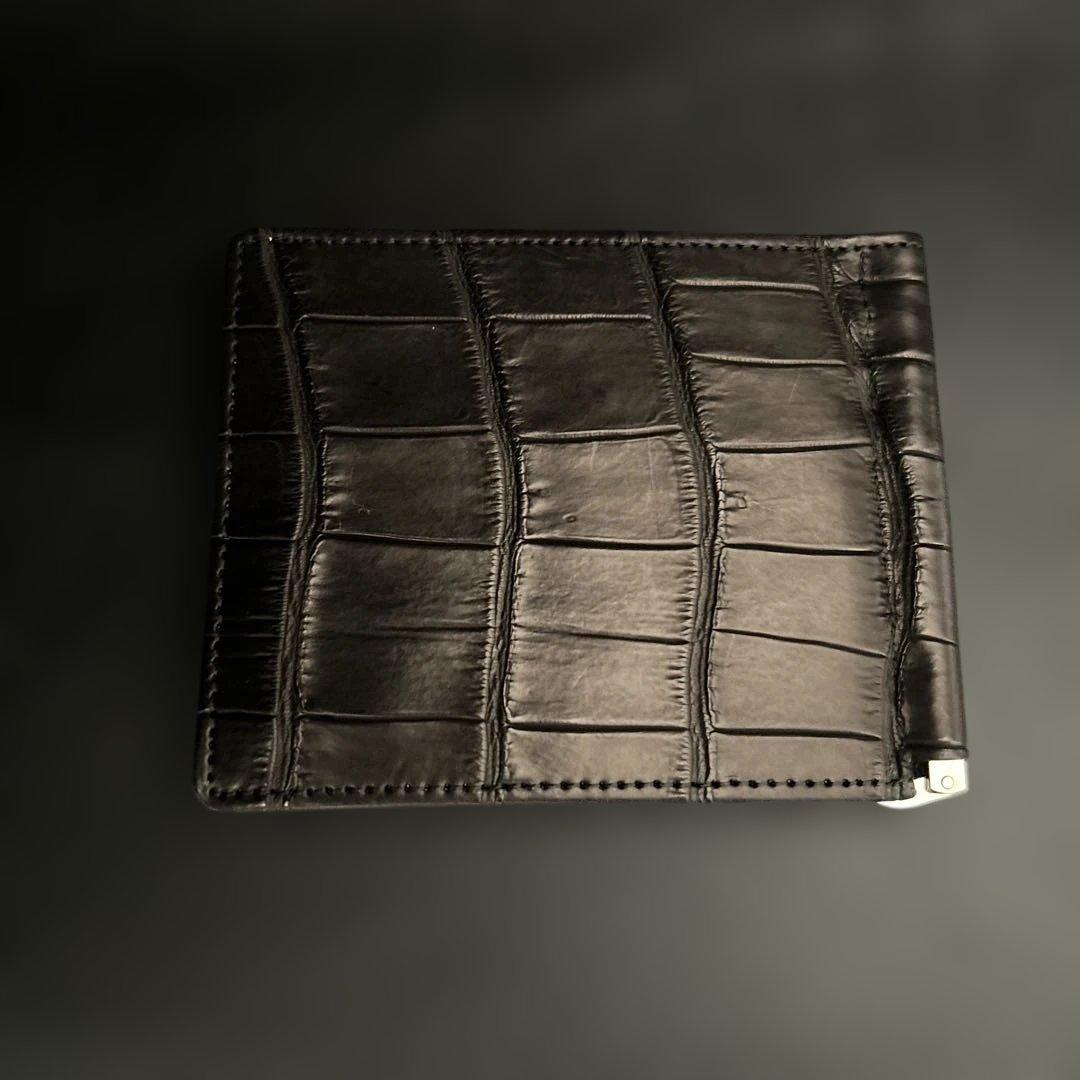 本革クロコダイル　艶なしブラック　マネークリップ ブラック　旧JRA認定証