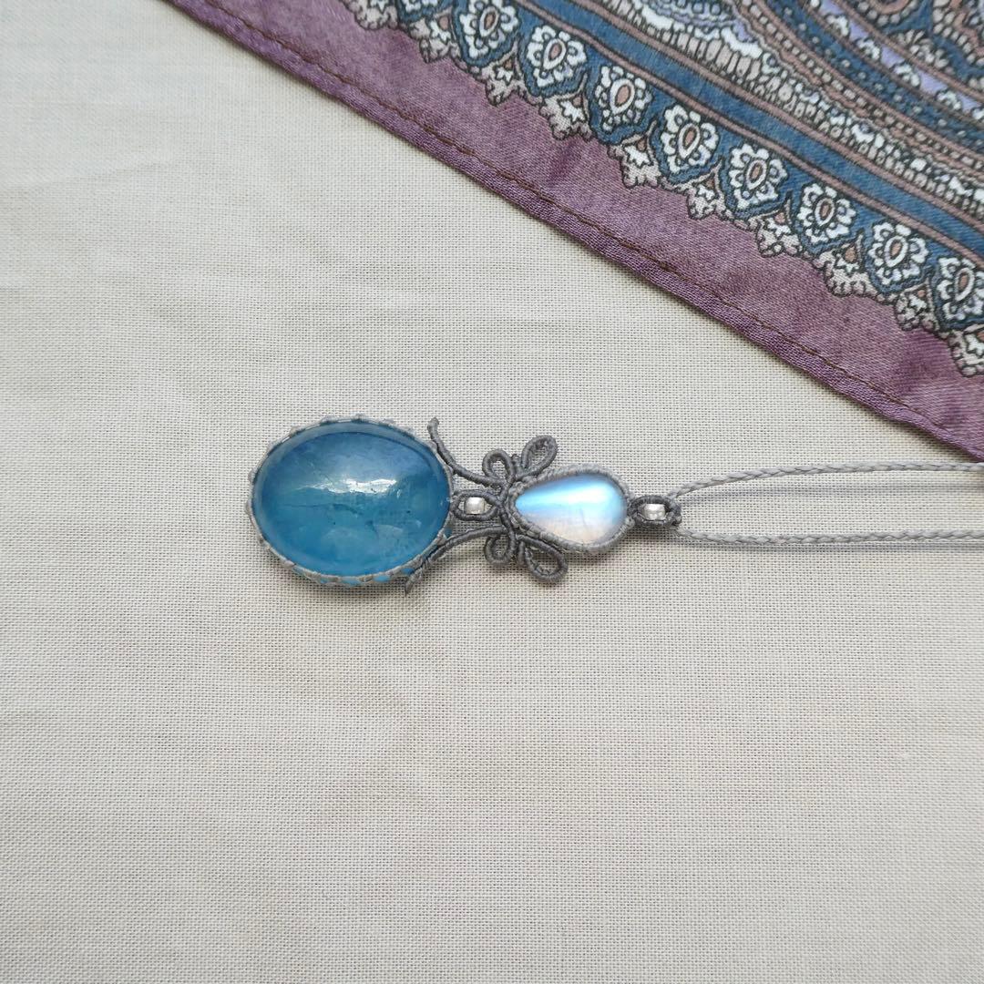 宝石質ムーンストーン・アクアマリンのマクラメネックレス