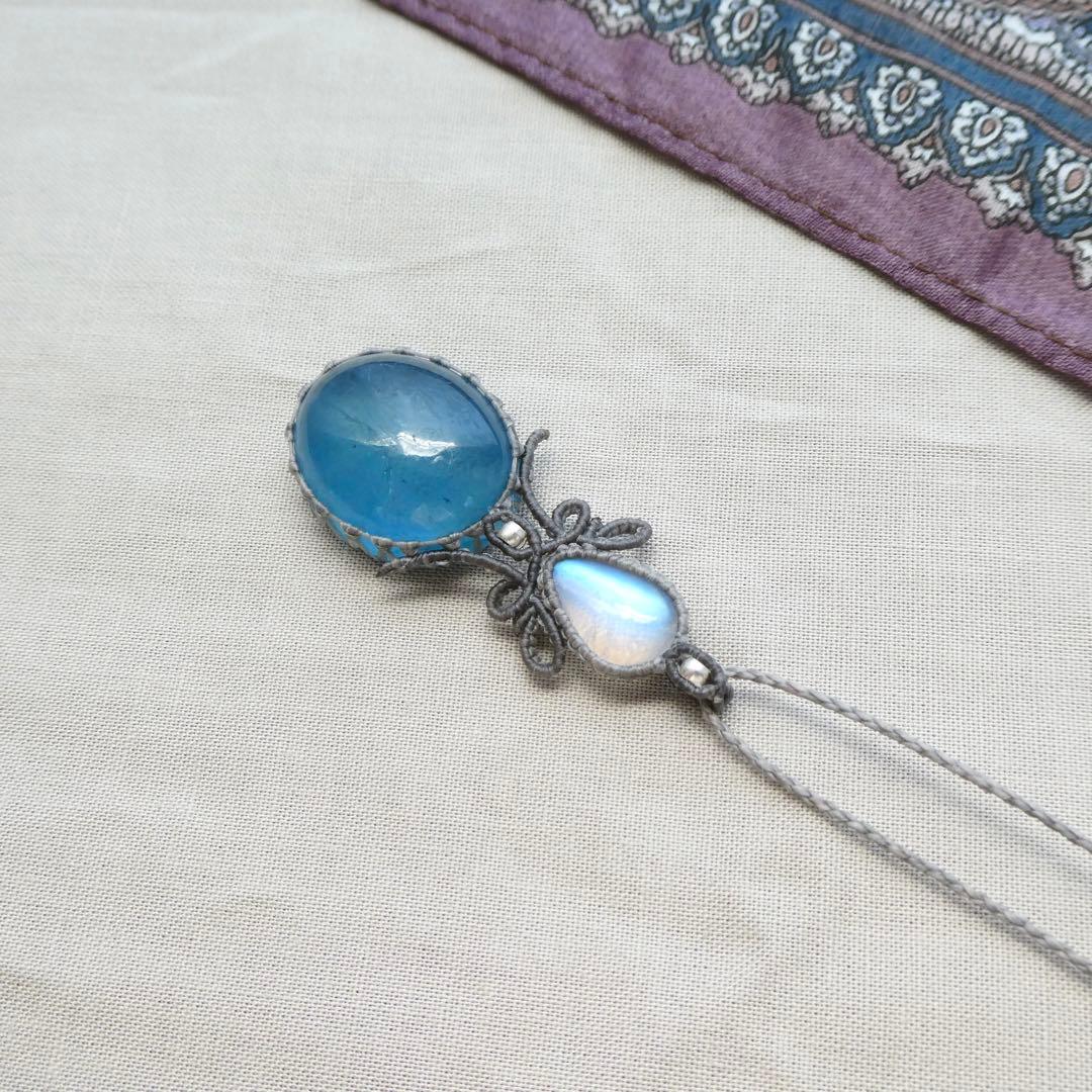 宝石質ムーンストーン・アクアマリンのマクラメネックレス