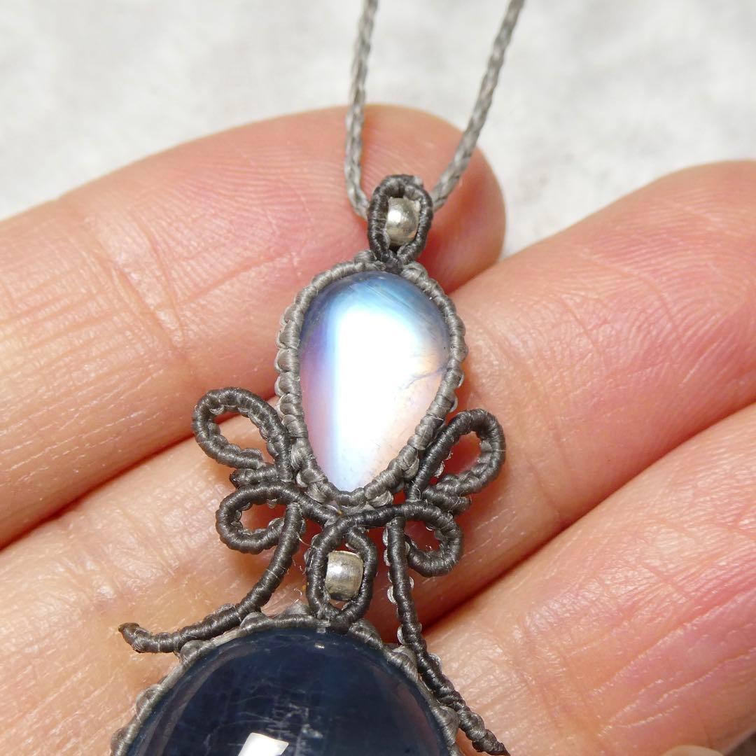 宝石質ムーンストーン・アクアマリンのマクラメネックレス