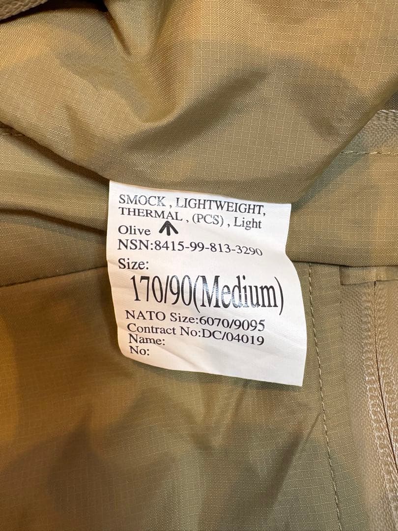 【美品実物】⭐️イギリス軍 PCS サーマルスモック ライトオリーブ M相当⭐️