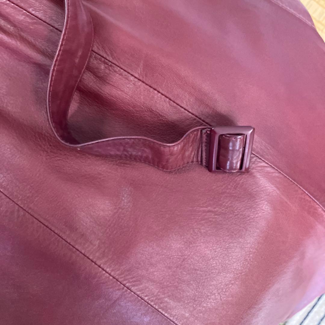 バーガンディ 羊皮コートフォックスファー付き　インナーはラビット取り外し可能