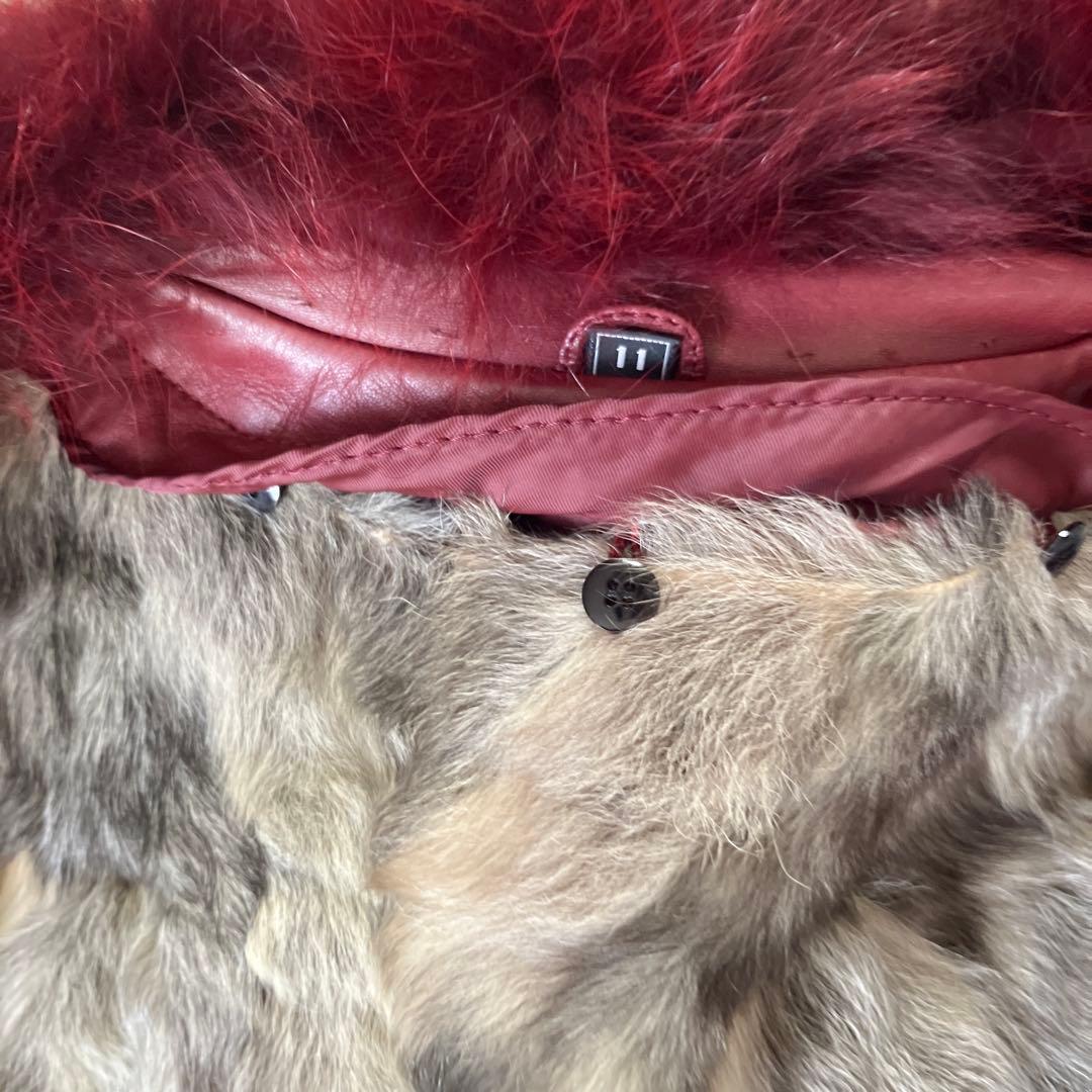 バーガンディ 羊皮コートフォックスファー付き　インナーはラビット取り外し可能