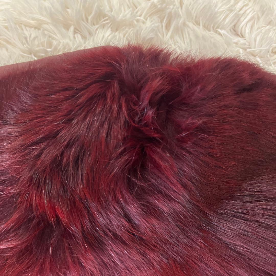 バーガンディ 羊皮コートフォックスファー付き　インナーはラビット取り外し可能