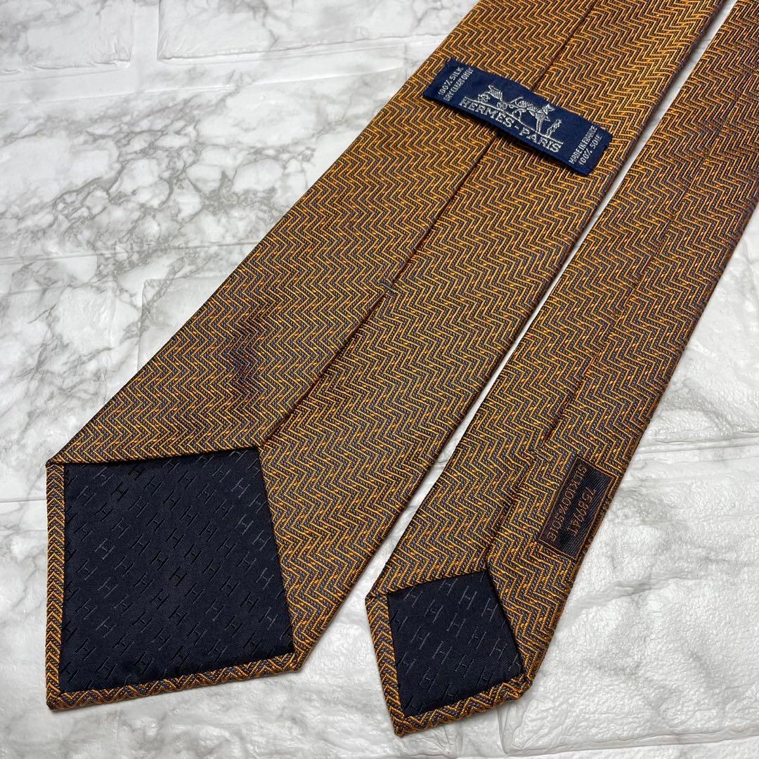 エルメス　HERMES ネクタイ　H オレンジ　ソリッドタイ　スーツ　シャツ