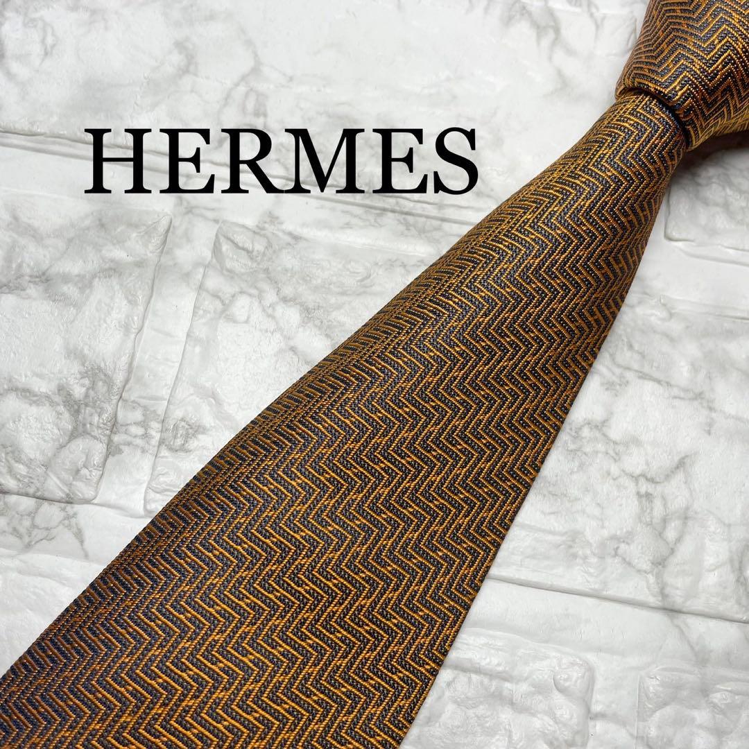 エルメス　HERMES ネクタイ　H オレンジ　ソリッドタイ　スーツ　シャツ