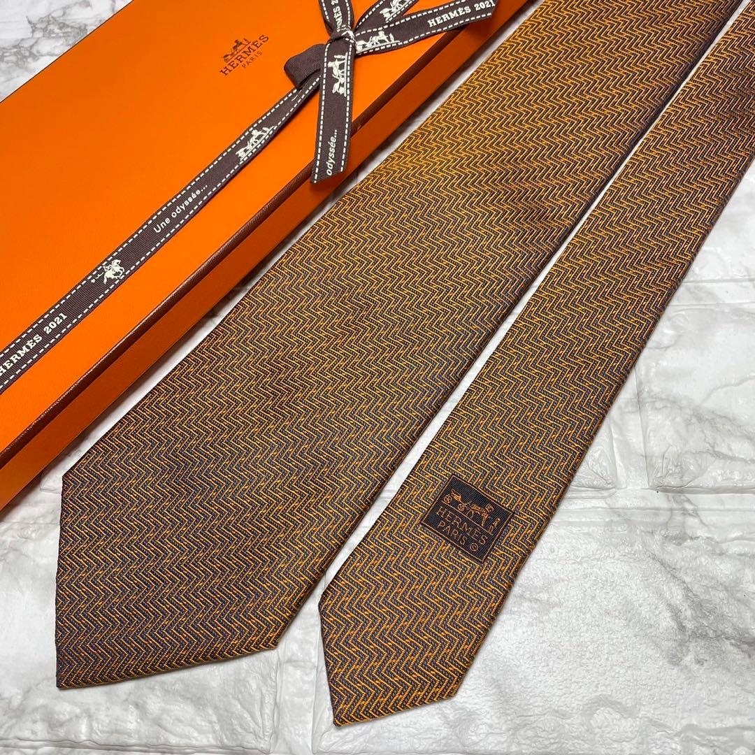 エルメス　HERMES ネクタイ　H オレンジ　ソリッドタイ　スーツ　シャツ
