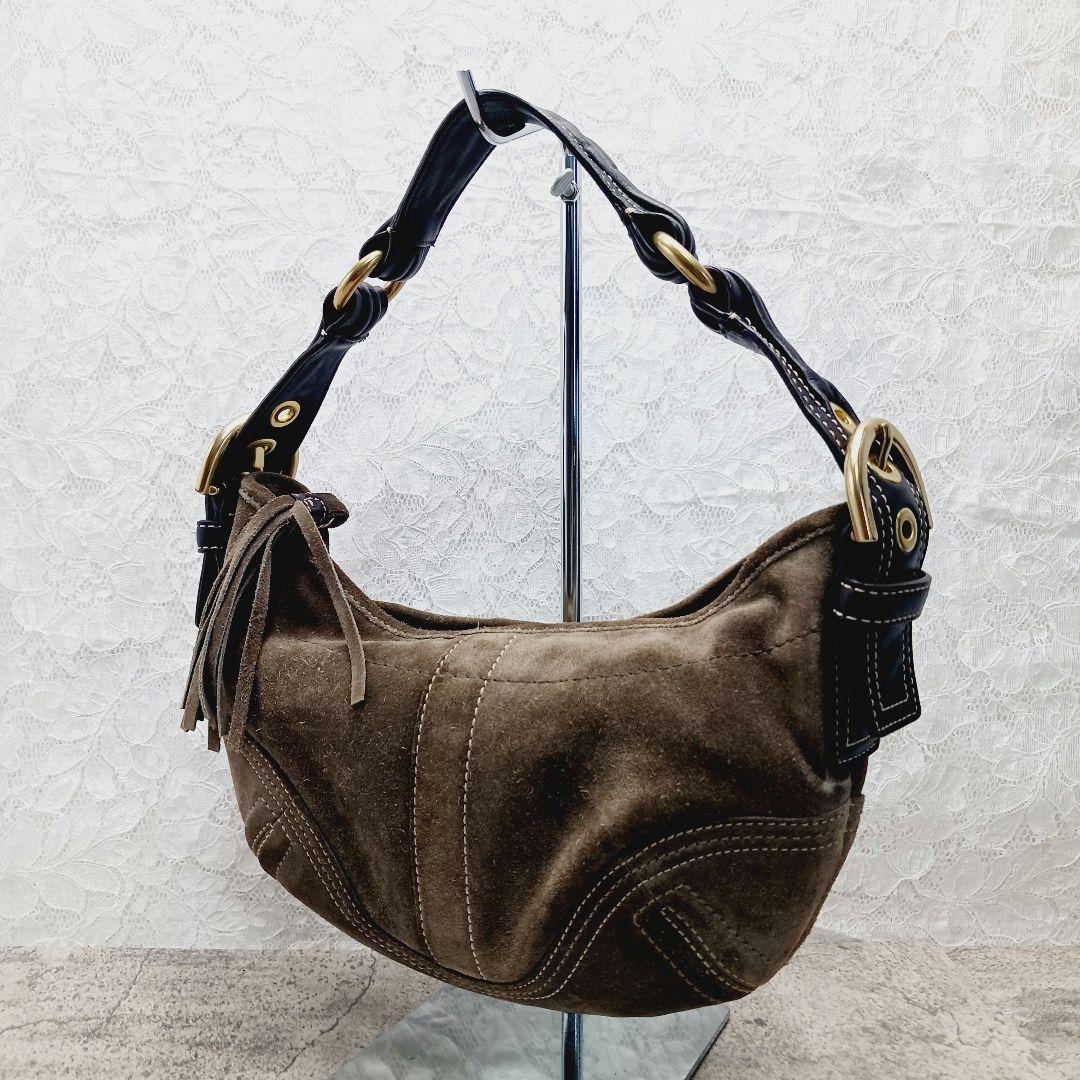 美品 コーチ スエード ホーボー ショルダーバッグ ワンショルダー ブラウン