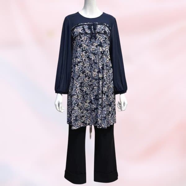 ネイビー ペイズリー柄 長袖チュニック パワーネット スーパービューティ 新作