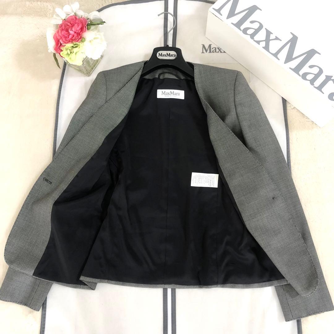 極美品‼️【マックスマーラ】40最高級白タグジャケット　ウールシルク　グレー黒白