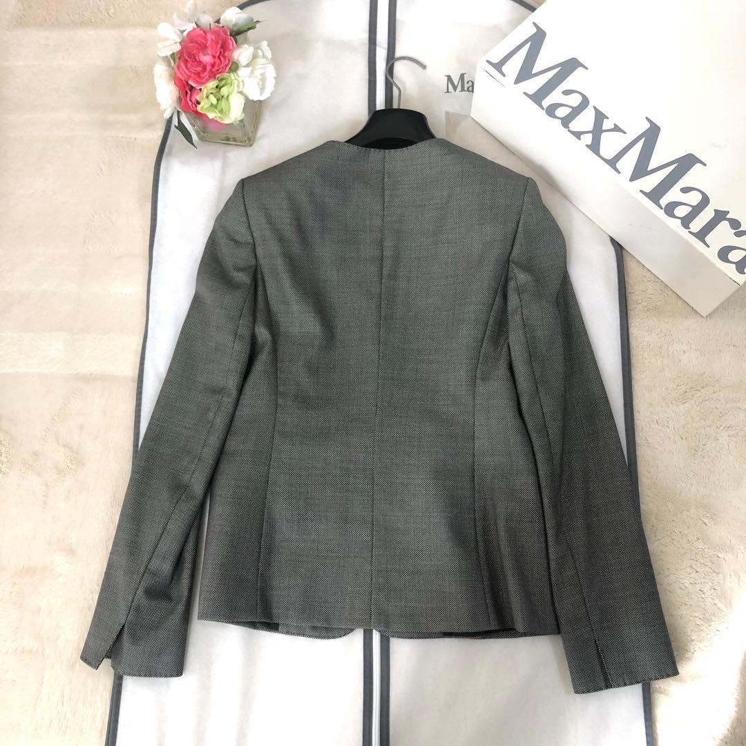 極美品‼️【マックスマーラ】40最高級白タグジャケット　ウールシルク　グレー黒白