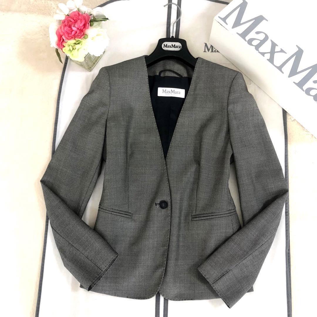極美品‼️【マックスマーラ】40最高級白タグジャケット　ウールシルク　グレー黒白
