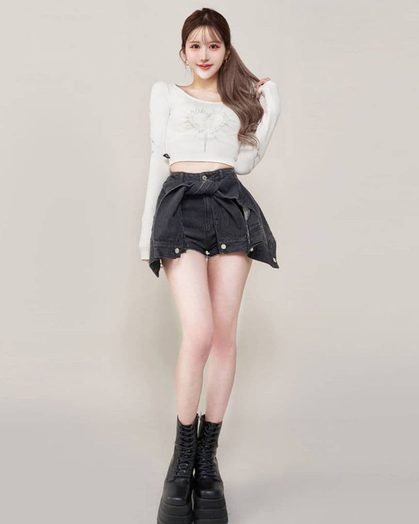 Darich ドッキングデザインデニムショートパンツ BLK