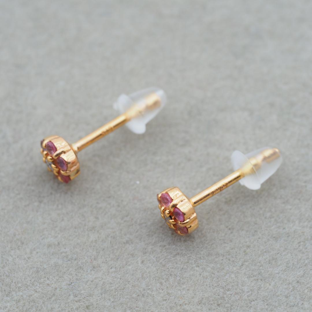 チ*き様 ピンクサファイア ダイヤ フラワーデザイン ピアス K18YG
