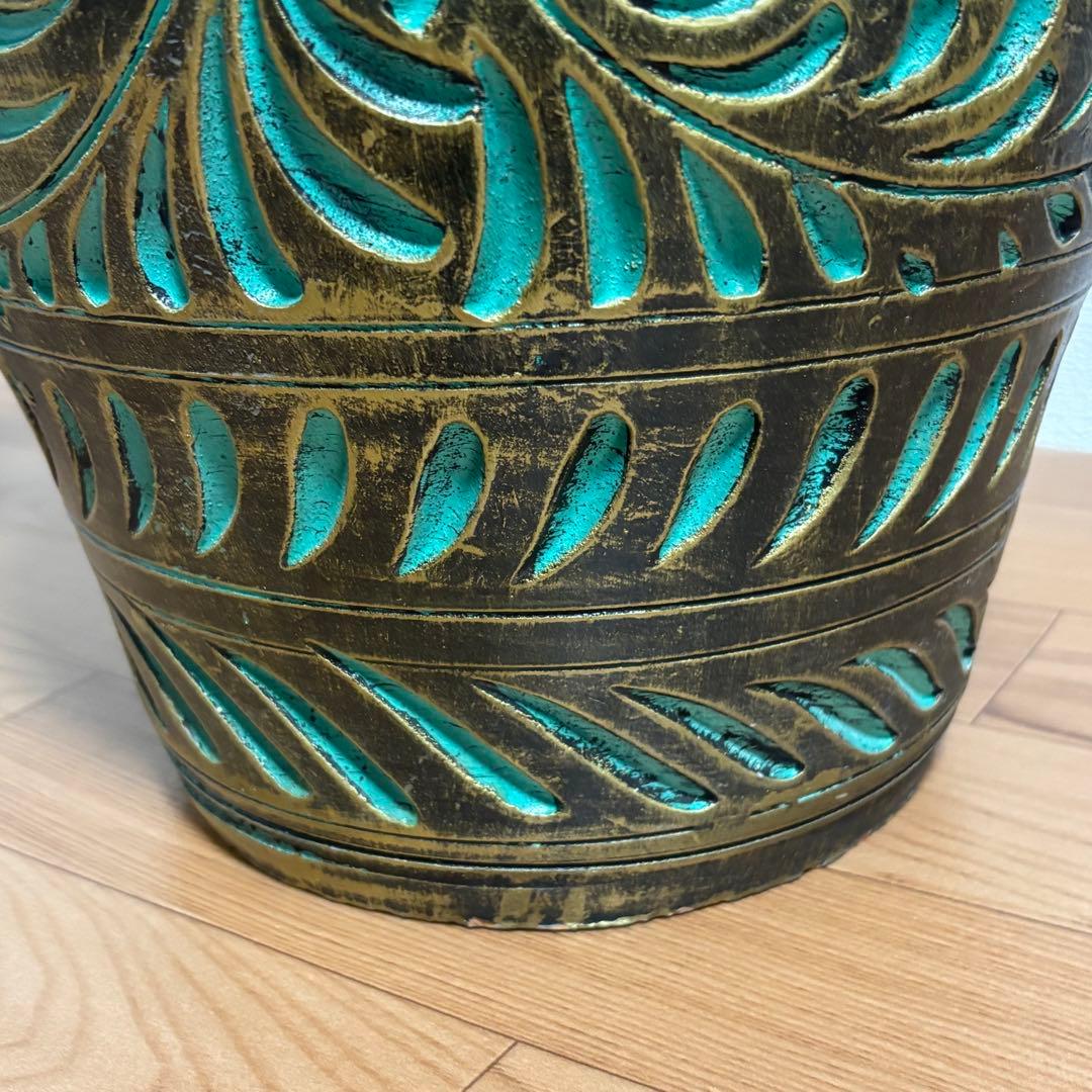 陶器製 壺 花瓶 傘立て つぼ 大　花器 高さ45cm グリーン×ゴールド