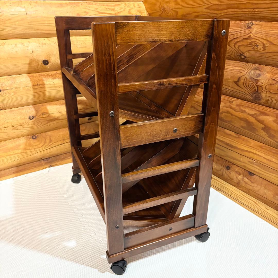 【美品】豊岡クラフト キャスター付き ブックワゴン 天然木製 ブックラック