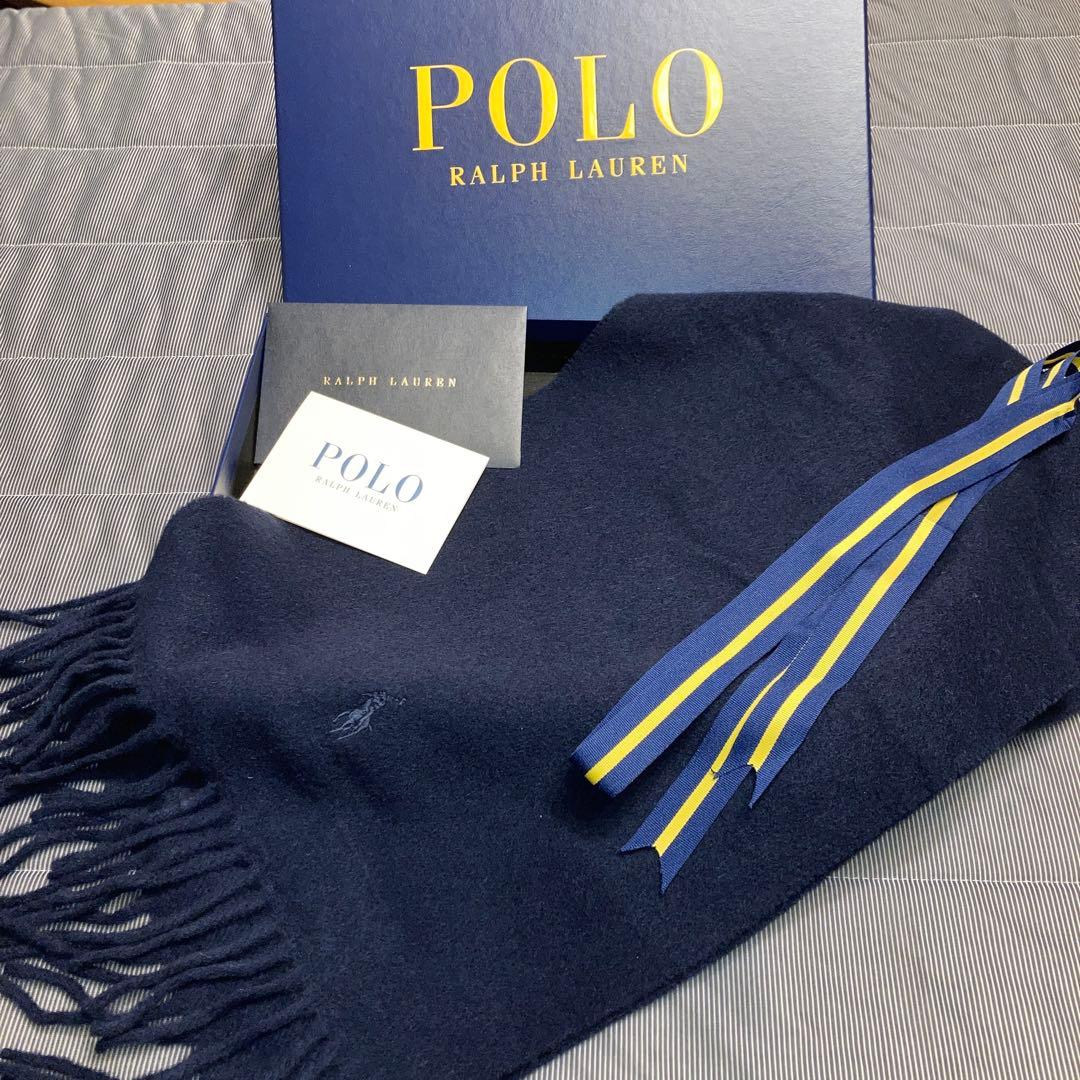 【新品未使用】ポロラルフローレン　マフラー　濃紺ポニー刺繍　イタリア製男女兼用