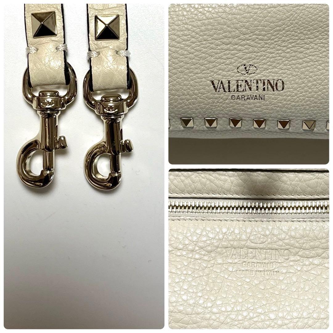 t95【極美品】保存袋付　ヴァレンティノロックスタッズシボ革2wayショルダー.