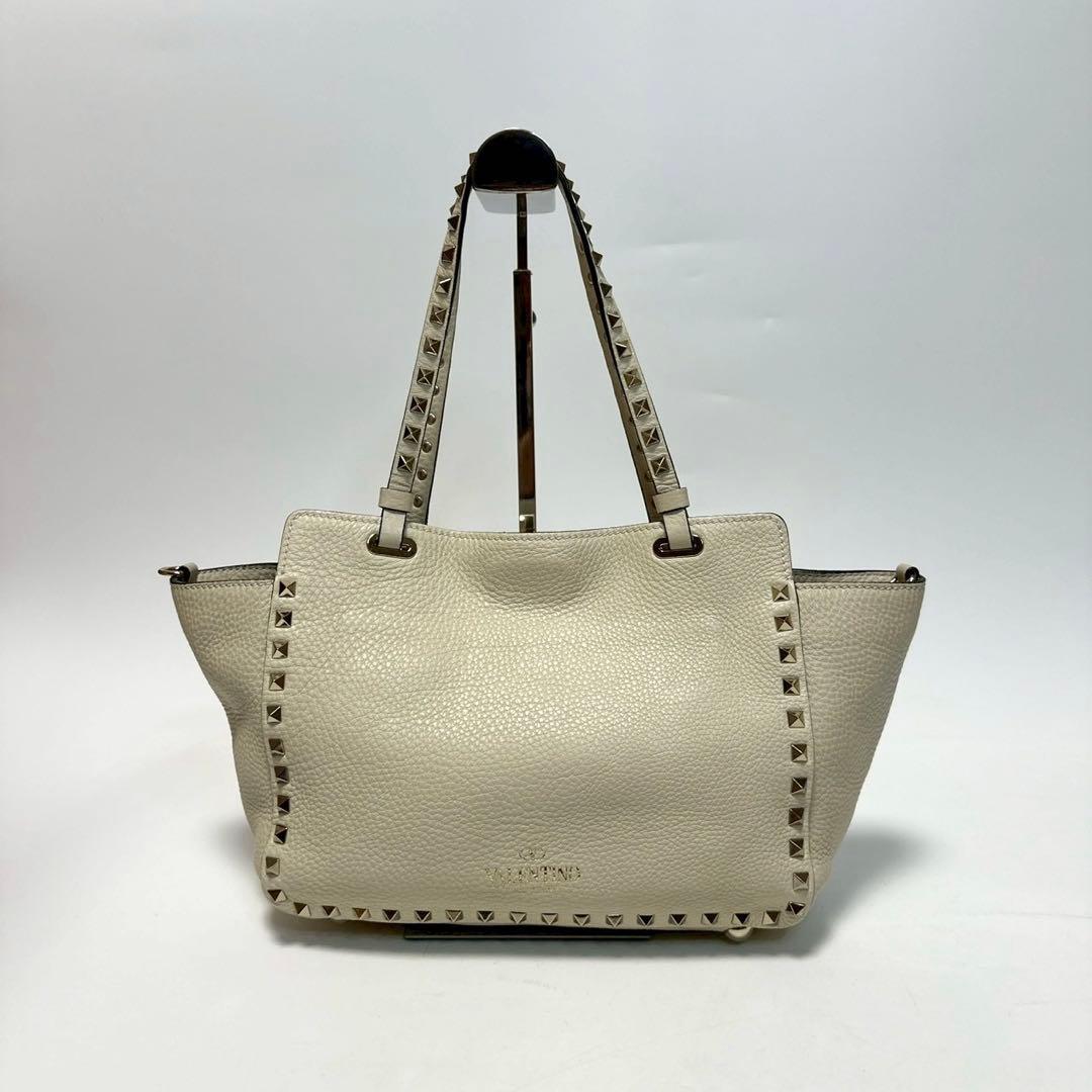 t95【極美品】保存袋付　ヴァレンティノロックスタッズシボ革2wayショルダー.