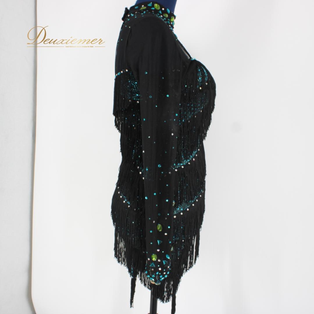 【美品 社交ダンス衣装】ワンピース ドレス ラテン leirena 黒 ブラック