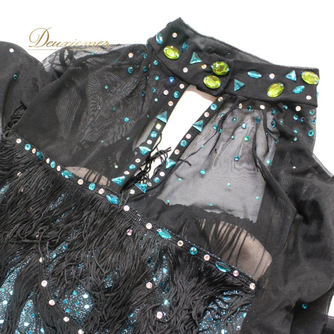 【美品 社交ダンス衣装】ワンピース ドレス ラテン leirena 黒 ブラック