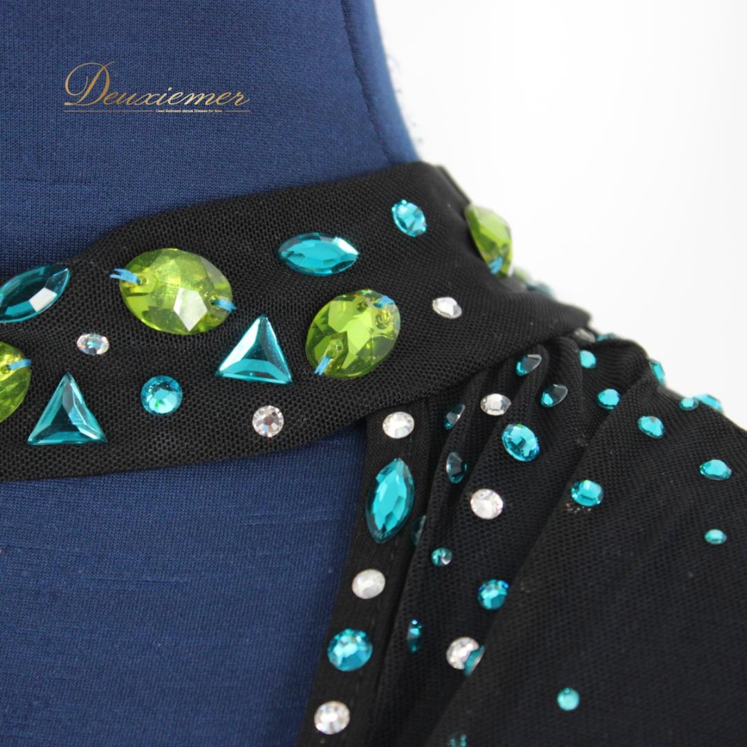 【美品 社交ダンス衣装】ワンピース ドレス ラテン leirena 黒 ブラック