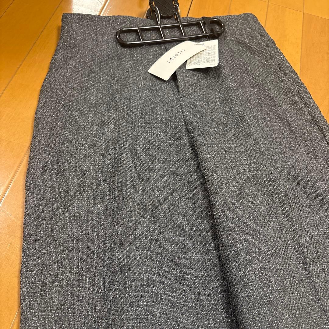 INDIVI 【ほめられパンツウール調素材】ラメ混ワイドパンツチャコールグレー