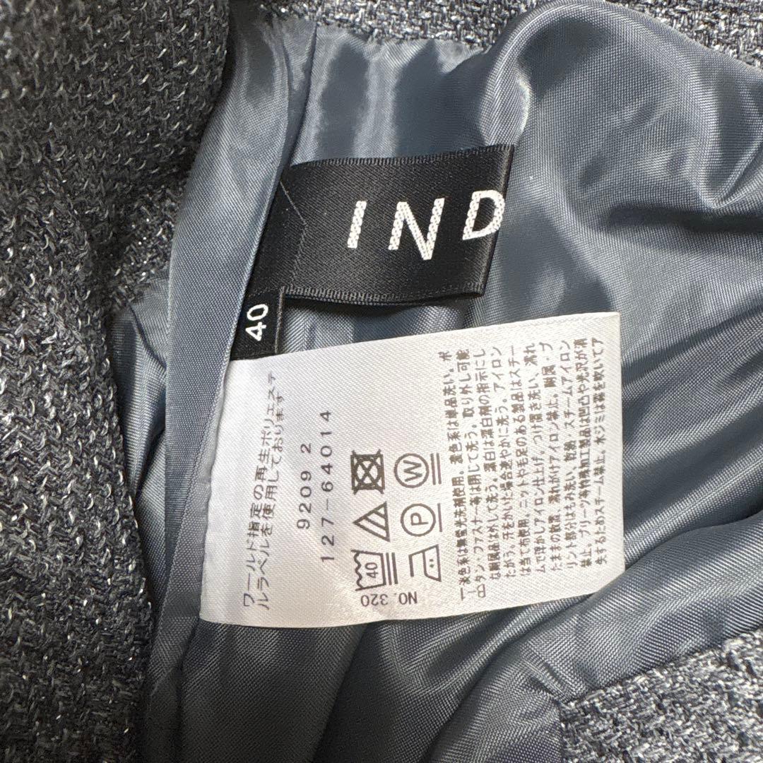 INDIVI 【ほめられパンツウール調素材】ラメ混ワイドパンツチャコールグレー