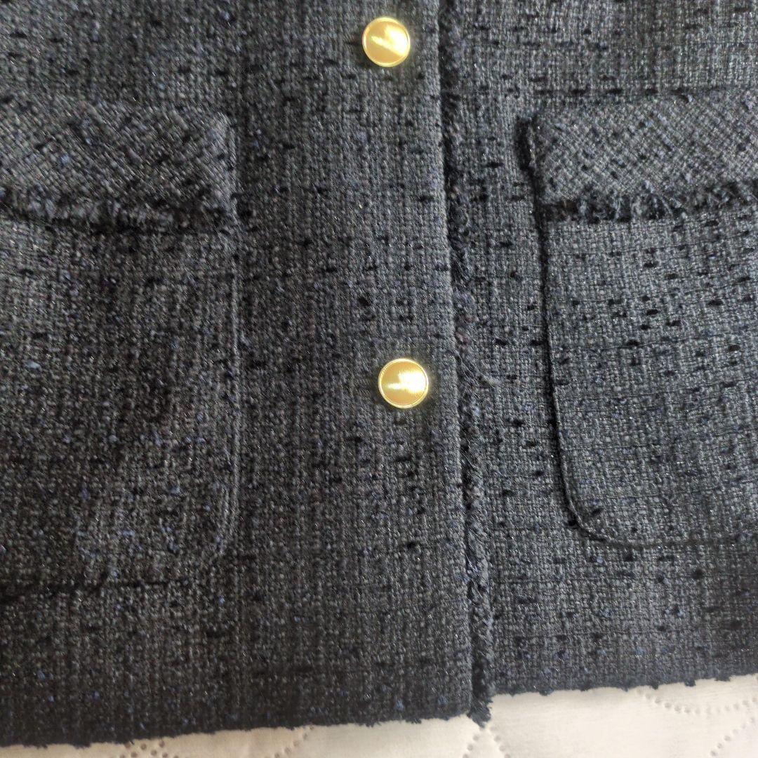 anysis ツイードノーカラーミドル ジャケット ネイビー　サイズ1