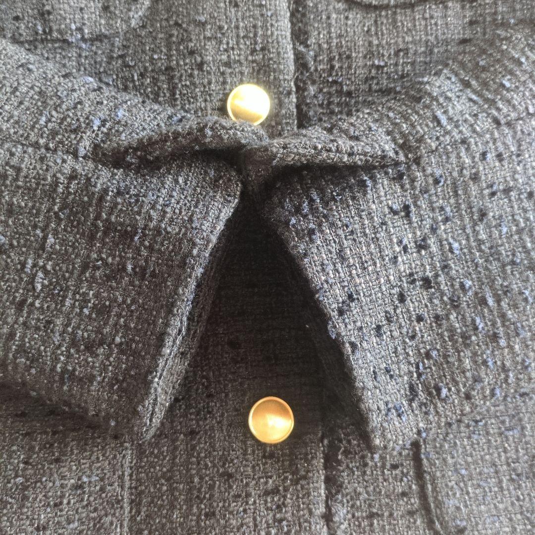 anysis ツイードノーカラーミドル ジャケット ネイビー　サイズ1